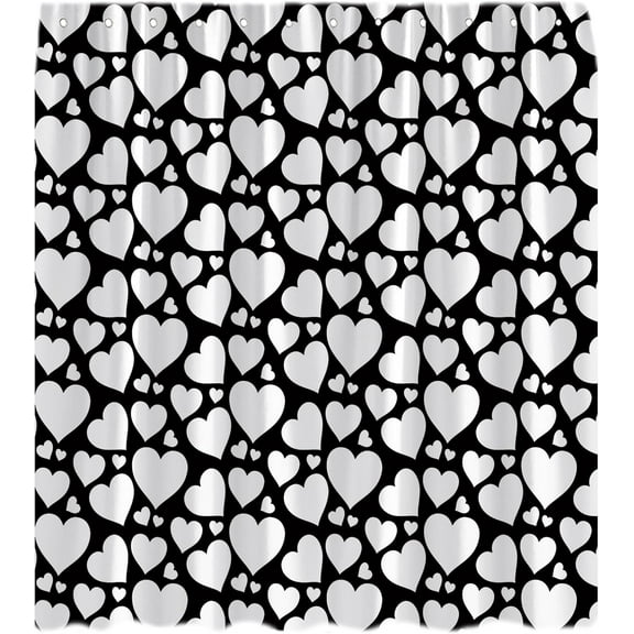 Valentine''s Day Shower Curtain Black White Heart Romantic Love Hearts Sweet Couple Sweethearts Wedding Lover Modern Simple Bath Curtain with Hooks