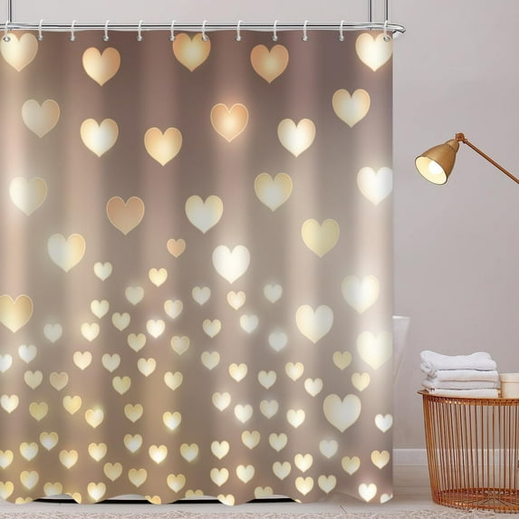 Valentine''s Day Shower Curtain, Bokeh Heart Wall Glitter Love Theme Romantic Bathroom Curtain Waterproof Fabric Machine Washable with Hooks, 36" Wx72 L