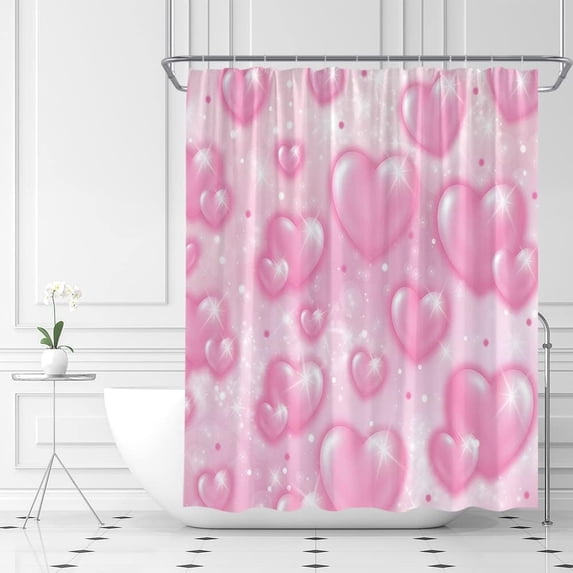 Valentine''s Day Shower Curtain Falling Red Heart Love Couple Romantic Fabric Bathroom Curtains Decor Set with Hook(72" WX72 H)