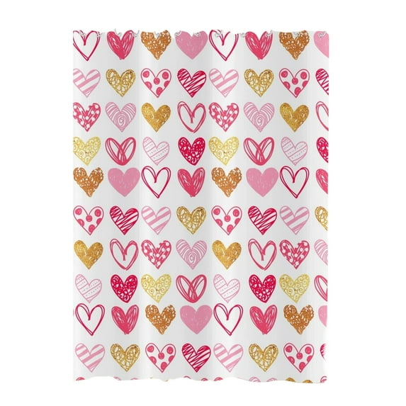 Valentine's Day Shower Curtain, Heart Fabric Bathroom Curtain Home Decor Curtain for Valentine's Bathroom Decorations