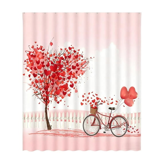 Valentine’s Day Shower Curtain with Hooks – Waterproof Curtain with Heart Rose Print for Romantic Bathroom Decor – 71x59in Digital Printed February 14 Shower Drapes