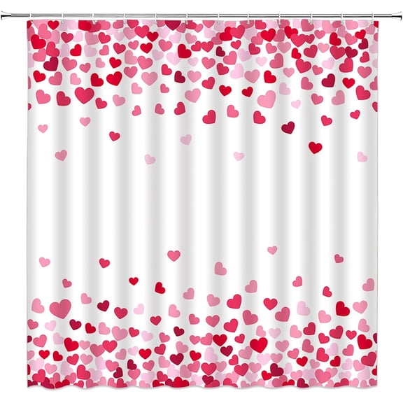 Valentine''s Day Shower Curtain Pink Heart Falling Sweet Love Romantic Women Modern Bathroom Decor Curtain with Hooks,70" Wx70 H