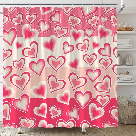 Valentine''s Day Shower Curtain Pink Heart Retro Love Romantic Couple Sweet Simple Fabric for Bathroom Decor Bathtub with Hooks(70" WX70 H)