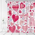 thumbnail image 1 of Valentine''s Day Shower Curtain Pink Love Hearts Geometry Romantic Valentine Fabric Bathroom Decor Set with Hooks(36" WX70 H), 1 of 3