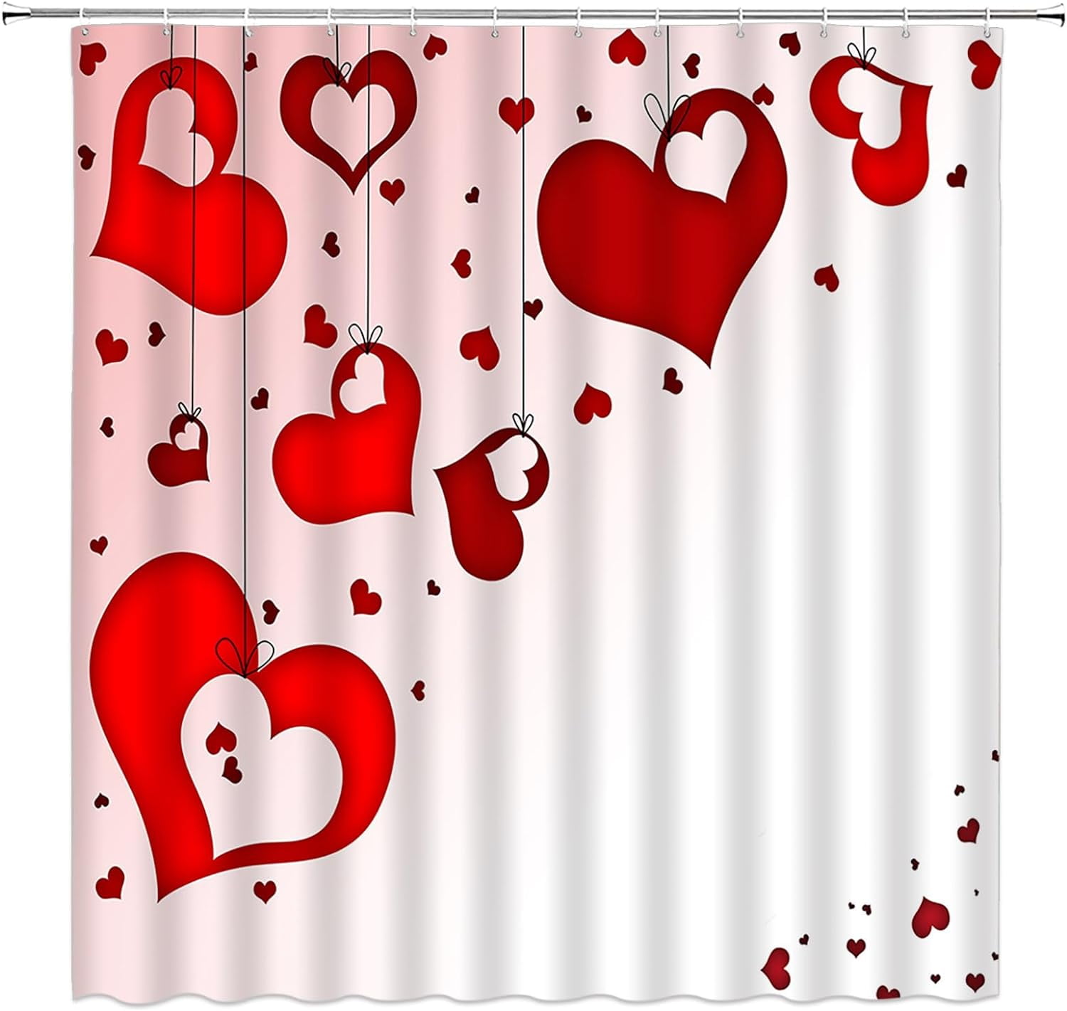 Valentine''s Day Shower Curtain Red Heart Falling Sweet Love Romantic