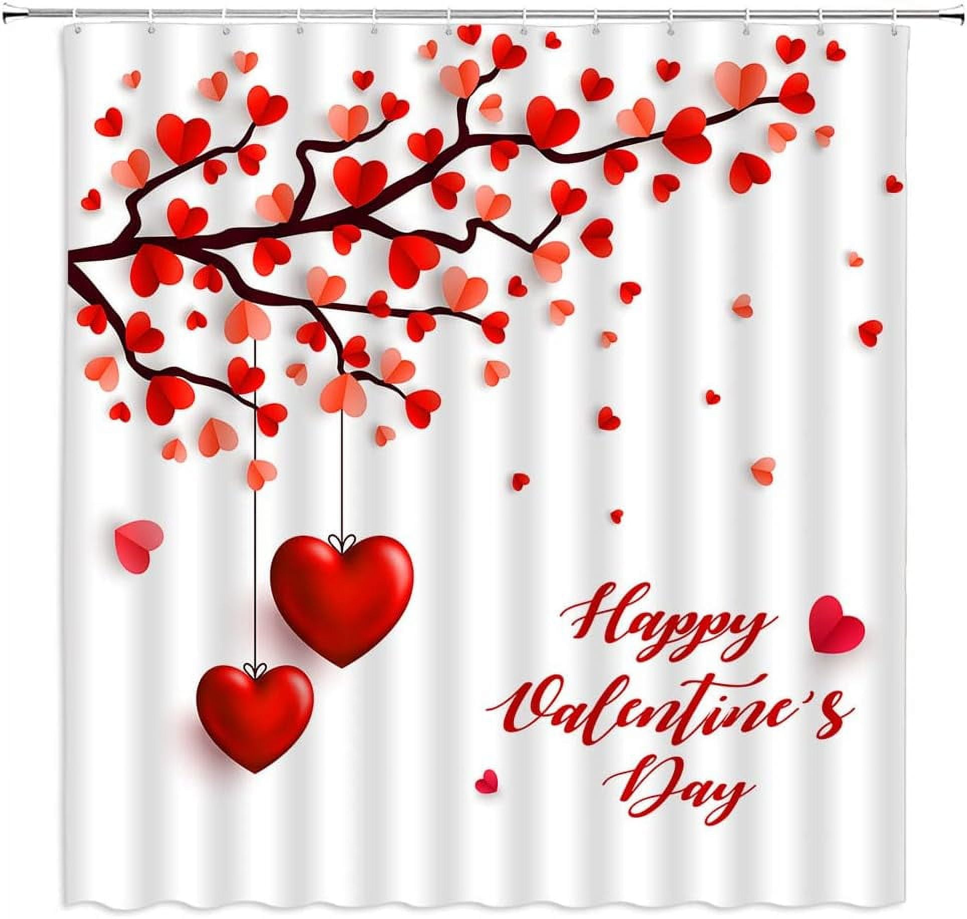 Valentine''s Day Shower Curtain Red Heart Tree Branch Falling Sweet ...