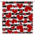 thumbnail image 1 of Valentine''s Day Shower Curtain Red Love Heart Black White Geometric Stripes Couple Sweet Romantic Black Background Fabric Decorative Bathroom Curtains with Hooks,Black,Red White, 1 of 3