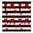 thumbnail image 1 of Valentine''s Day Shower Curtain Red Love Heart Black White Striped Geometric Romantic Sweetheart Couple Lover Fabric Decorative Bathroom Curtains with Hooks,Black White Red, 1 of 3
