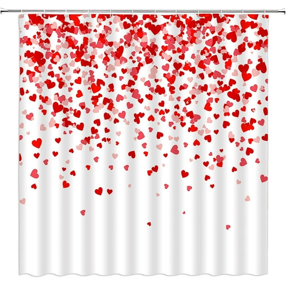 Valentine''s Day Shower Curtain Red Pink Falling Sweet Heart Modern Romantic Love Lover Couple Wedding Creative Fabric Bathroom Decor Curtain with Hooks,70Wx70H Inches