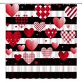 thumbnail image 1 of Valentine''s Day Shower Curtain Red Pink Heart Black White Stripes Romantic Sweet Love for Lover Couple Creative Bathroom Decor Fabric Curtain with Hooks, 1 of 3