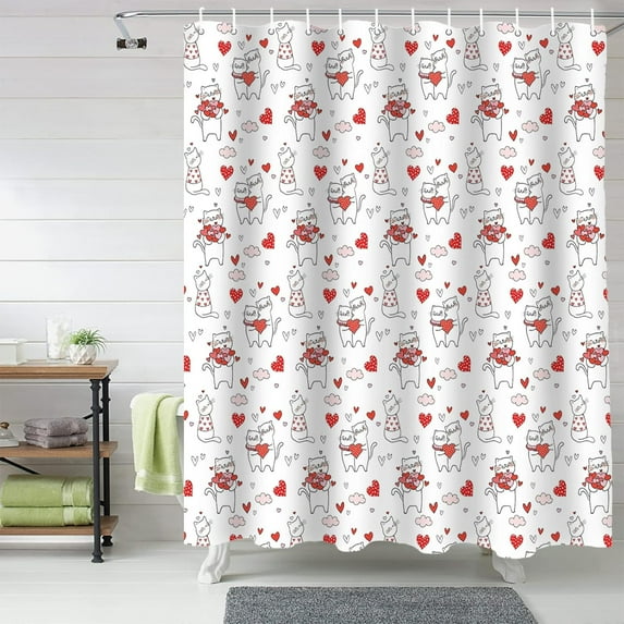 Valentine''s Day Shower Curtain Red Pink Heart Shower Curtains for Bathroom Decor Love Romantic Bath Curtains Sets with Hooks for Valentines Day Home Decor Waterproof Extra Long 72 x 84