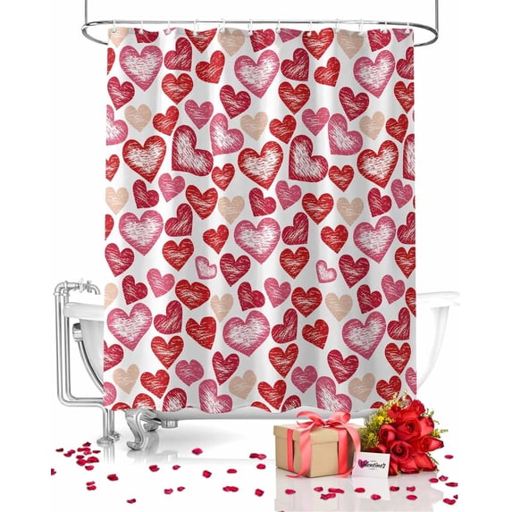Valentine''s Day Shower Curtain Red Pink Love Heart Bathroom Curtains with Hooks, Waterproof Fabric Love Shower Curtains Set for Bathroom Bathtubs Valentine Holiday Decor Gift 72x72 Inch