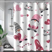 Valentine''s Day Shower Curtain, Romantic Cute Gnome Couple Pink Heart Valentines Day Shower Curtains for Bathroom Decor, Be My Valentine Fabric Waterproof Bath Curtain Sets with Hooks, 72"X72"