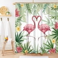 thumbnail image 1 of Valentine''s Day Shower Curtain, Romantic Loving Flamingo Shower Curtain Set for Bathroom Waterproof Green and Pink Shower Curtain with Hooks, 72x84 Inch, 1 of 6