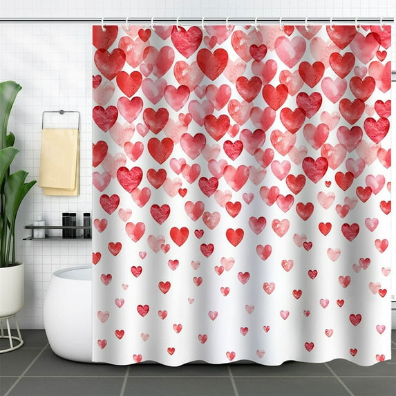 Valentine's Day Shower Curtain, Romantic Red Heart Aesthetic Fabric Bathroom Decor, Cute Valentine's Day Heart Shower Curtain, Trendy Red & Pink Heart Love Decor 70.9x70.9 In (1Pcs)