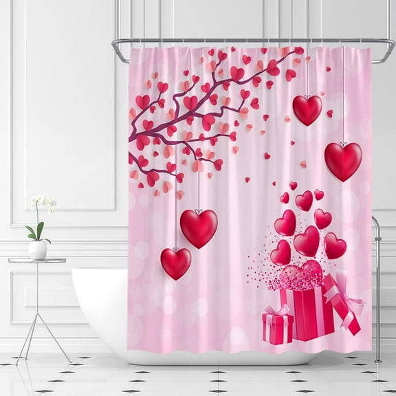 Valentine''s Day Shower Curtain Romantic Red and Pink Heart Shaped Decor Home Bathroom Bathtub Curtains Set Include Hooks,(36" WX70 H)