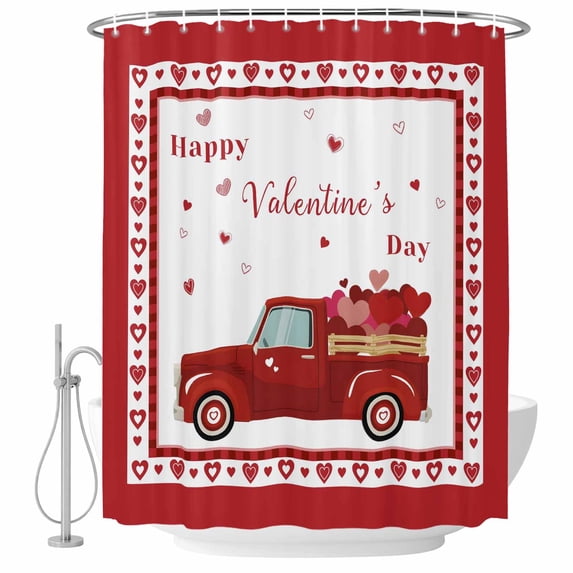 Valentine's Day Shower Curtain Set - 72" x 78" Washable Bathtub Curtain with 12 Hooks, Love Heart Truck Modern Art Waterproof Fabric Stall Shower Curtains for Bathroom/Bathtub Décor