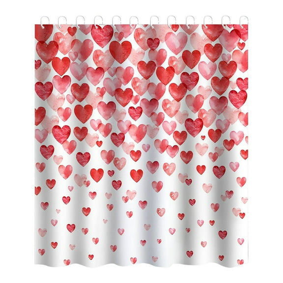 Valentine's Day Shower Curtain Valentines Day Red Loving Hearts with Cute Shower Curtain Set for Bathroom Fabric with Hooks, Red, 90*180cm