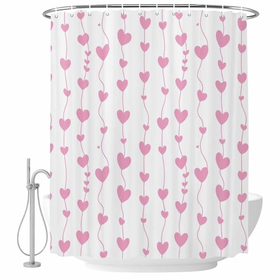 Valentine's Day Shower Curtain - Water Repellent Fabric Shower Curtains Washable, Sweet Love Heart Lines Romantic Minimalist Decorative Polyester Cloth Bathroom Curtains Modern Bath Decor 36"x72"