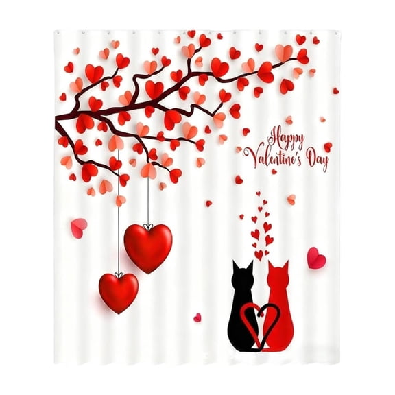 Valentine's Day Shower Curtain, Waterproof Polyester Bathroom Curtain with Heart Rose Print, with 12 Hooks, Romantic February 14 Decor for Bathroom, Gift Idea