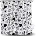 thumbnail image 1 of Valentine''s Day Shower Curtain White Black Heart Sweet Love Romantic Couple Abstract Lovely Modern Wedding Marriage Fabric Bath Curtain with Hooks, 1 of 1