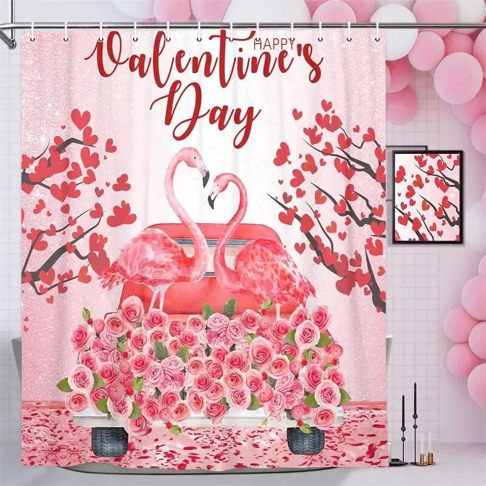 Valentine's Day Shower Curtains Cute Cartoon Elf Red Heart Trees
