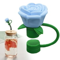 Valentine's Day Silicone Straw Topper - 10mm Blue Rose Flower Straw Covers Reusable Cup Straw Caps Tips Cup Topper for Drink Party Decor & Women Valentine Gift