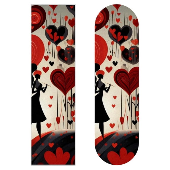 Valentine's Day Skateboard Grip Tape Stickers Pack of Two - Emery Surface, PVC Backing, 8.8x32.6in/22.4x83 cm