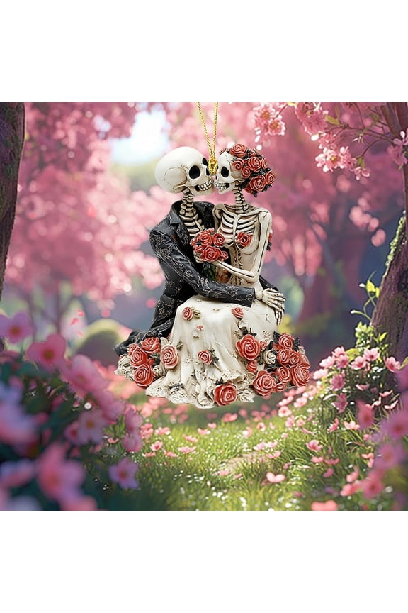 Valentine's Day Skeleton Couple Keychain - Matching Skull Pendant Key Ring, Edgy Backpack Charm & Car Accessory, Quirky Anniversary/Birthday Gift for Couples