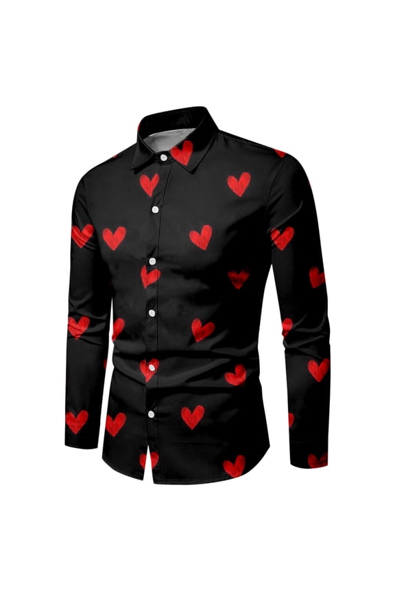 Valentine's Day Slim British Style Work Fashion Daily Long Sleeved Shirt Fashion Men Shirt Valentine's Day Carnival St. Patrick's Day Party Shirt Business Mens Shirt Blouse Black L