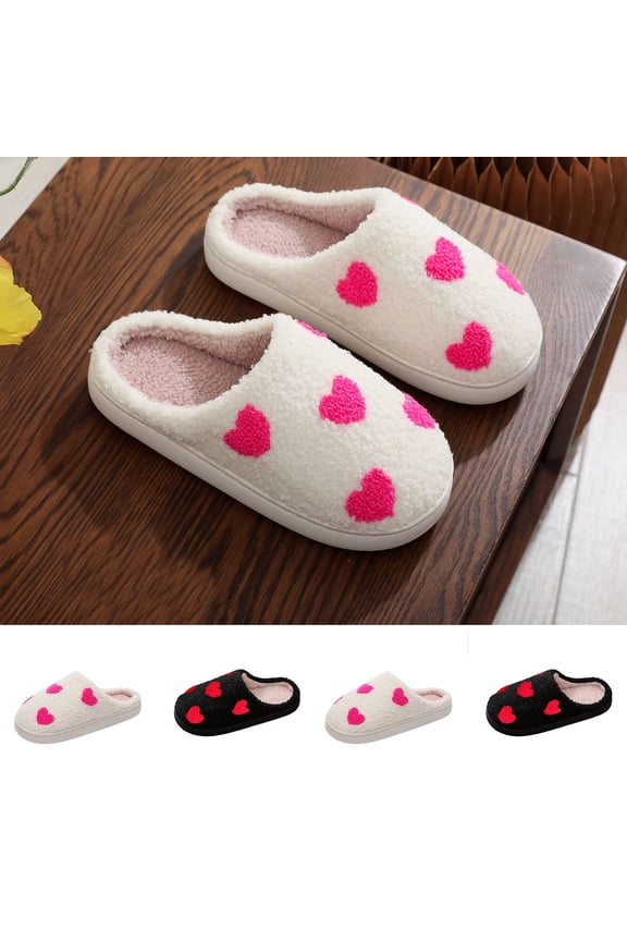 Valentine's Day Slippers for Women Winter Flat Heel Close Toe Slides Outdoor Indoor Warm Plush Casual Bedroom Shoes for Women Black 9