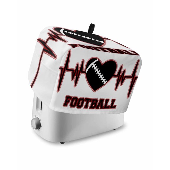 Valentine's Day Small Toaster Cover 2 Slice, Kitchen Appliance Covers, Abstract Love Heat Heartbeat Rugby Black Toaster Oven Cover with Loop, Bread Machine Cover Polyester Dust Cover Protection