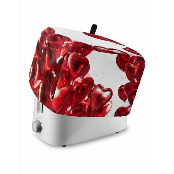 Valentine's Day Small Toaster Cover 2 Slice, Kitchen Appliance Covers, Dark Red Love Heart Ballons Romantic Toaster Oven Cover with Loop, Bread Machine Cover Polyester Dust Cover Protection