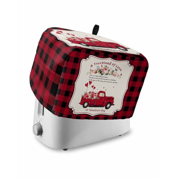 Valentine's Day Small Toaster Cover 2 Slice, Kitchen Appliance Covers, Floral Love Heart Romantic Roses Plaid Toaster Oven Cover with Loop, Bread Machine Cover Polyester Dust Cover Protection