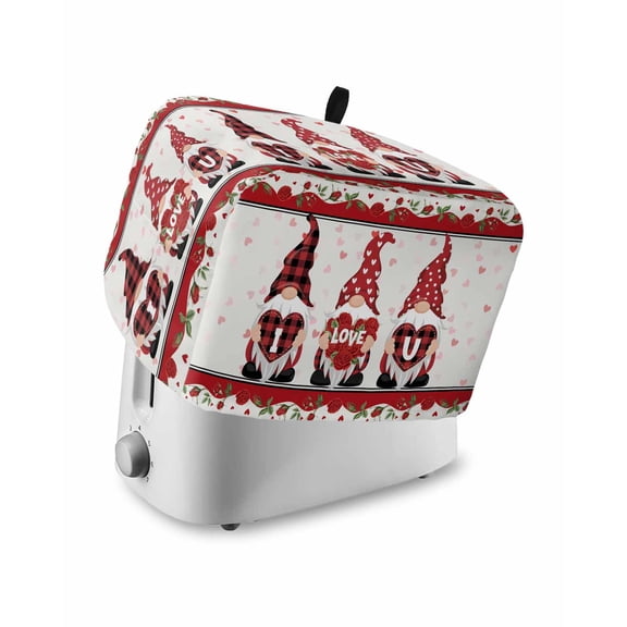 Valentine's Day Small Toaster Cover 2 Slice, Kitchen Appliance Covers, Love Heart Roses Gnomes Romantic Toaster Oven Cover with Loop, Bread Machine Cover Polyester Dust Cover Protection