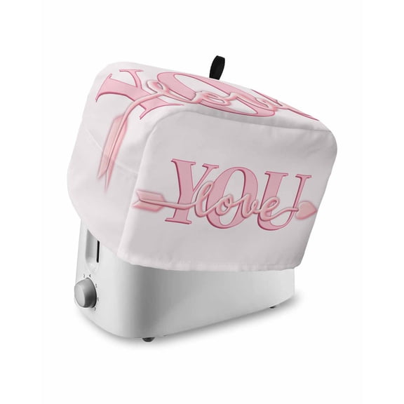 Valentine's Day Small Toaster Cover 2 Slice, Kitchen Appliance Covers, Pink Love You with Arrow Minimalist Toaster Oven Cover with Loop, Bread Machine Cover Polyester Dust Cover Protection