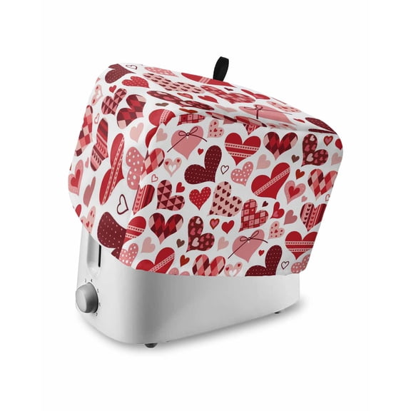 Valentine's Day Small Toaster Cover 2 Slice, Kitchen Appliance Covers, Red Romantic Love Heart Vintage Toaster Oven Cover with Loop, Bread Machine Cover Polyester Dust Cover Protection