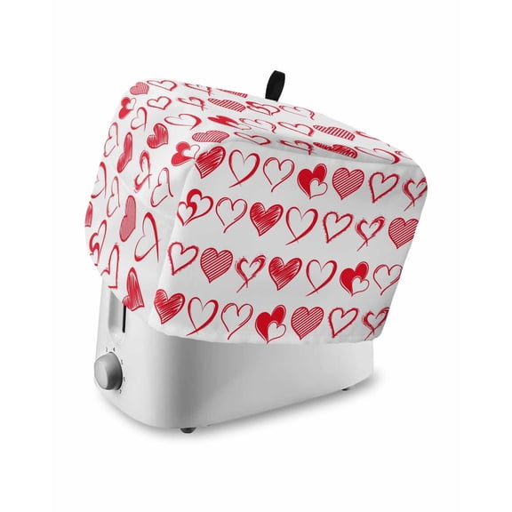 Valentine's Day Small Toaster Cover 2 Slice, Kitchen Appliance Covers, Valentines Red Love Heart Romantic Toaster Oven Cover with Loop, Bread Machine Cover Polyester Dust Cover Protection