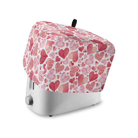 Valentine's Day Small Toaster Cover 2 Slice, Kitchen Appliance Covers, Watercolor Pink Heart Love Romance Toaster Oven Cover with Loop, Bread Machine Cover Polyester Dust Cover Protection