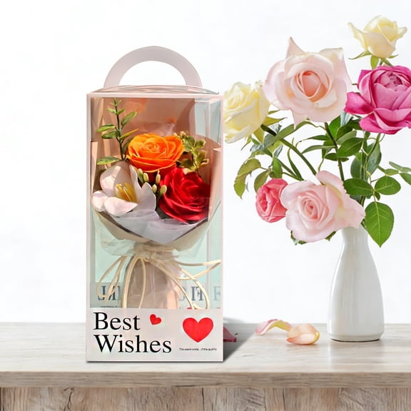 Valentine's Day Soap Bouquet Artificial Rose Flower Decorative Gift,Romantic Home Wedding Anniversary Birthday Decoration,Long-Lasting Floral Arrangement for Families Coffee Shops Spa Ambience-Red