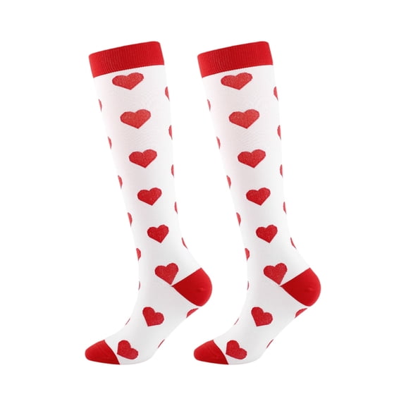 Valentine‘s Day Socks, Heart-Shaped Polka Dot Sports Compression Stockings, Cute Gift for Her, Galentine’s & February Holiday Red