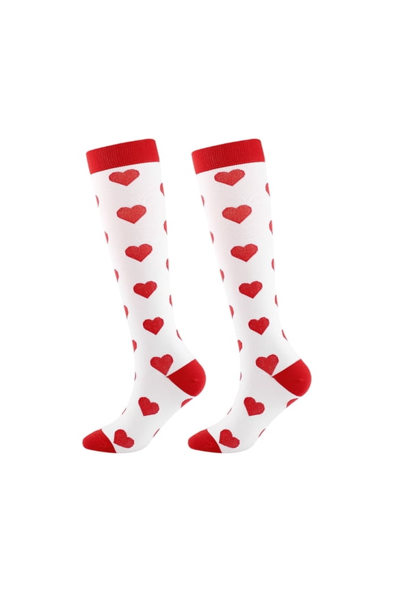 Valentine‘s Day Socks, Heart-Shaped Polka Dot Sports Compression Stockings, Cute Gift for Her, Galentine’s & February Holiday Red