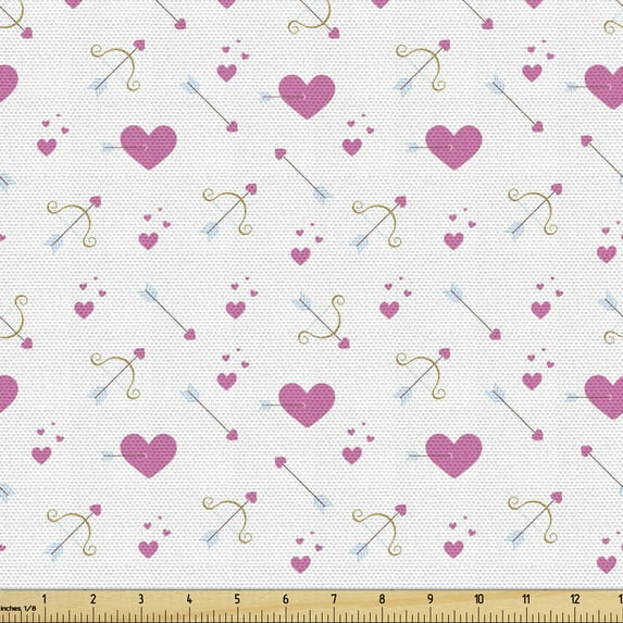 Ambesonne Arrow Fabric by the Yard Upholstery, Romantic Cupid Hearts Design, 1 Yard, Pink Sand Brown