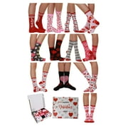 Valentine's Day Soft Crew Socks XOXO Kiss Hug Love Prints, Women's Size 9-11(12 Pair Crew)