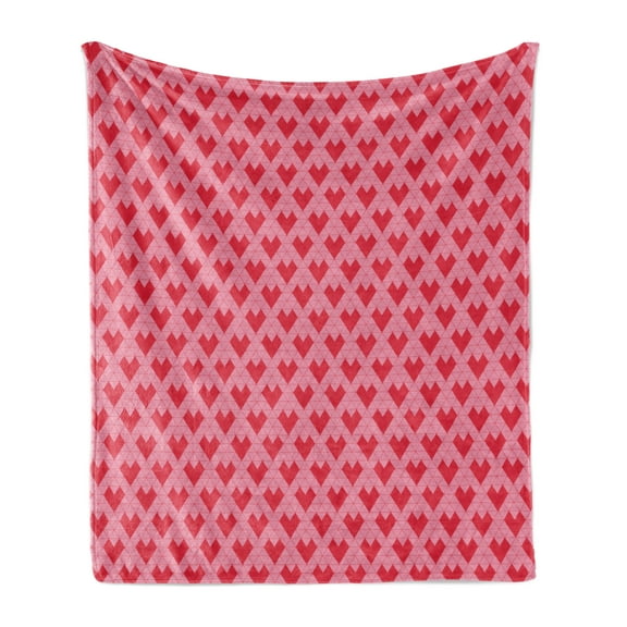 Valentine's Day Soft Flannel Fleece Blanket, Illustration of Monochrome Triangles Forming Romantic Hearts, Cozy Plush for Indoor and Outdoor Use, 60" x 80", Dark Pink and Pale Pink, by Ambesonne
