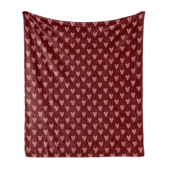 Valentine's Day Soft Flannel Fleece Blanket, Repetitive Pattern of Romantic Art Hatched Hearts Passion and Love, Cozy Plush for Indoor and Outdoor Use, 70" x 90", Burgundy Pale Pink, by Ambesonne