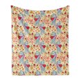 thumbnail image 1 of Valentine's Day Soft Flannel Fleece Blanket, Romantic Cartoon Teddy Bears Holding Hearts Blooming Roses with Love Texts, Cozy Plush for Indoor and Outdoor Use, 50" x 60", Multicolor, by Ambesonne, 1 of 5