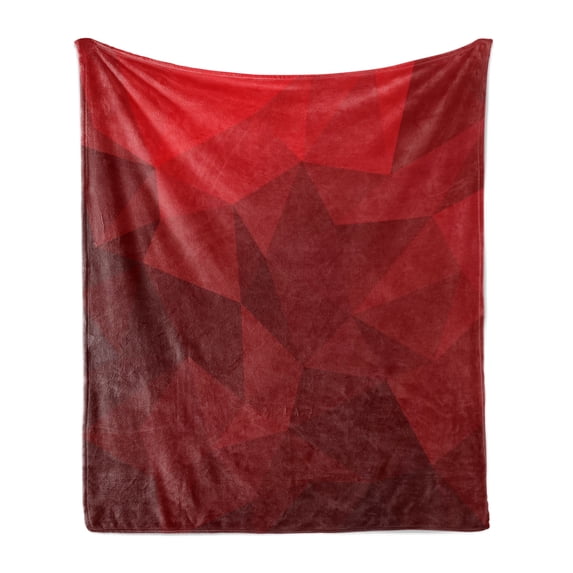 Valentine's Day Soft Flannel Fleece Blanket, Triangular Mosaic in Shades of Low Poly Effect Geometric and Abstract, Cozy Plush for Indoor and Outdoor Use, 50" x 60", Scarlet Ruby Red, by Ambesonne