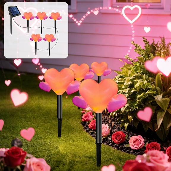 Valentine’s Day Solar Lights – 5 LED Heart String Lights, Outdoor Waterproof Garden Yard Decor, Auto On/Off Solar Powered Romantic Holiday Decoration
