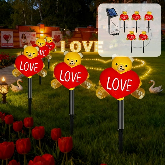 Valentine's Day Solar Lights Outdoor Garden Decor LED Holiday Yard Patio Decoration Heart Shape Elementals Romantic Party Lighting for Lawn Pathway